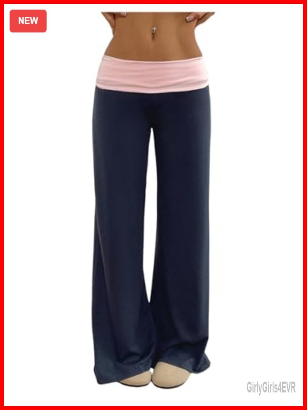 Women's Fold Over Low Rise Wide Leg Sweatpants Colorblock